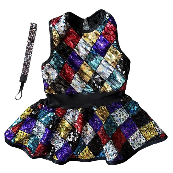 Curtain Call Kaleidoscope Jazz, Tap, Dance Costume Child's CME 7/8 Sequin Peplum - Picture 1 of 10